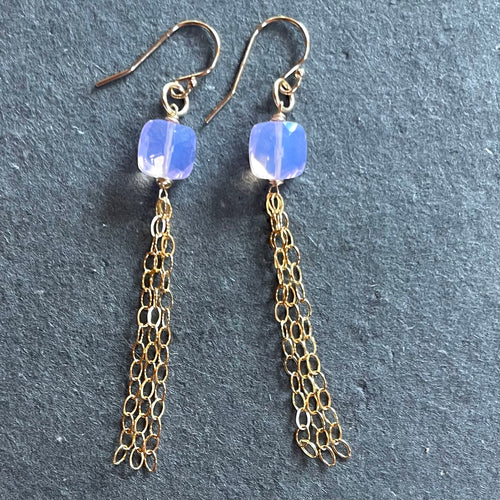 Lavender Glowing Quartz Tassel Earrings, 14k Gold Filled