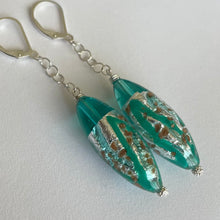 Load image into Gallery viewer, Tantalizing Teal Sommerso Murano Glass Dangle Earrings, OOAK