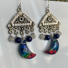 Load image into Gallery viewer, Ammolite Moon Chandelier Earrings, OOAK