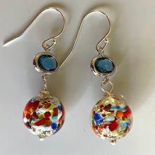 Load image into Gallery viewer, Klimt-ish Murano Glass and Opal Dangle Earrings