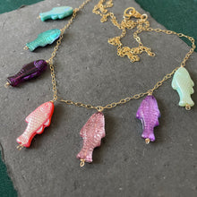 Load image into Gallery viewer, Reversible Czech Glass Fish Necklace, 31”