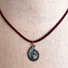 Load image into Gallery viewer, Labradorite and Cubic Zirconia carved Ammonite Necklace, Plummy Cord