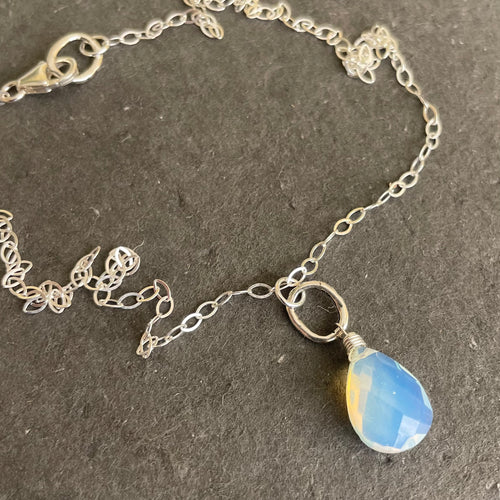 Opalite Artisan Hoop Necklace, Sterling Silver