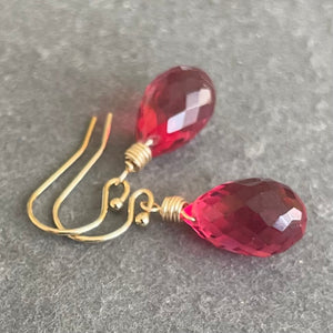 Ruby Red-Pink 13mm Teardrop Dangle Earrings