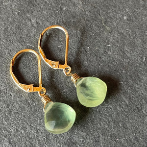 Prehnite single drop earrings, OOAK