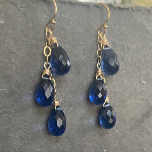 Sapphire Blue Trio Cascade Earrings