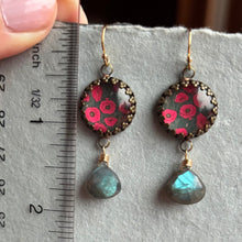 Load image into Gallery viewer, Red Poppies and Blue Flash Labradorite Earrings, OOAK