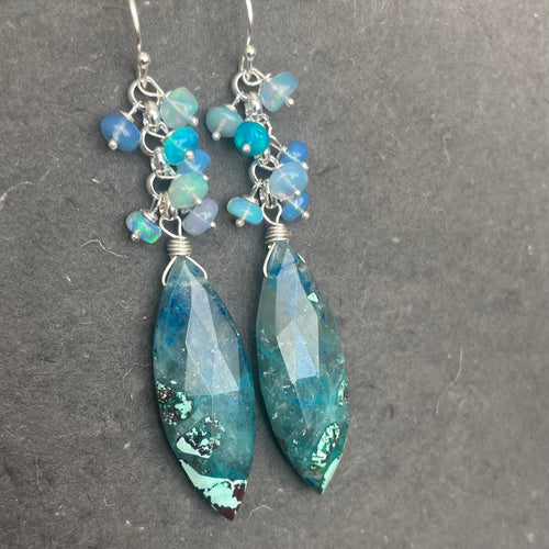 Chrysocolla and Opal earrings OOAK