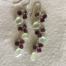 Load image into Gallery viewer, Cherry Tree Prehnite and Garnet Cascade Earrings