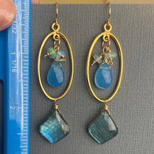 Load image into Gallery viewer, Moroccan Cut Labradorite Oval Hoop Earrings, OOAK