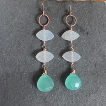 Load image into Gallery viewer, Cloud Dancer PantoneTM Color of the Year 2026 Druzy Aqua Chalcedony Earrings, metal and earwire options, limited quantity