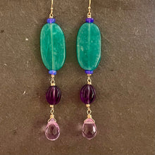 Load image into Gallery viewer, Smooth Amazonite, Opal, Amethyst and Radiant Orchid Earrings, Metal options
