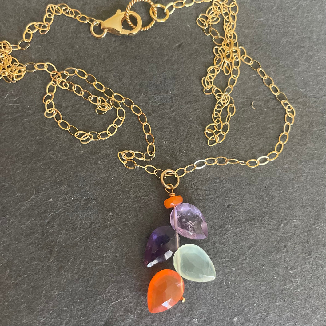Multi-Gemstone Leaf Cut Necklace