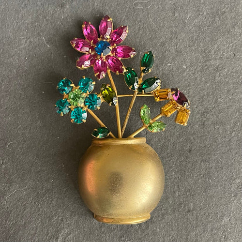 Vintage Estate Flower Pot Pin, OOAK