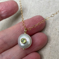 Freshwater Pearl and Peridot Inlay Necklace, OOAK