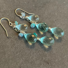 Load image into Gallery viewer, Seafoam and Opal TRIO Teardrop Quartz Dangles, Earwire choices, OOAK