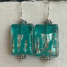Load image into Gallery viewer, Teal and Silver Murano Glass Earrings