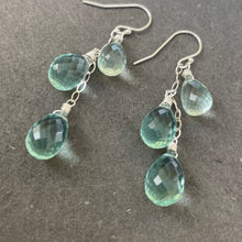 Load image into Gallery viewer, Seafoam TRIO Teardrop Quartz Dangles, Earwire and metal choices