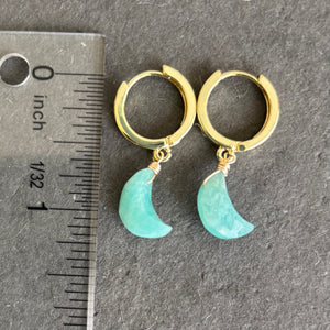 Amazonite Moon Huggie Earrings, OOAK