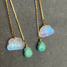 Load image into Gallery viewer, Spring Clouds Rainbow Moonstone and Turquoise Tassel Earrings