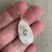 Load image into Gallery viewer, Blue Topaz Rainbow Moonstone Inlay  Cut Necklace, Oval, OOAK