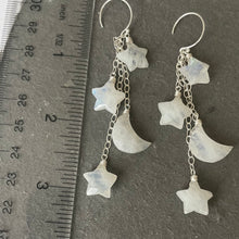 Load image into Gallery viewer, Stars and Moon Earrings, Rainbow Moonstone