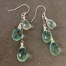 Load image into Gallery viewer, Seafoam TRIO Teardrop Quartz Dangles, Earwire and metal choices