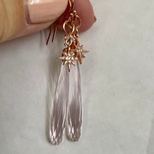 Load image into Gallery viewer, Morganite Pink Quartz and CZ Star Dangle Earrings, Rose Gold, OOAK