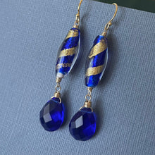 Load image into Gallery viewer, Swirly Murano Cobalt Blue Glass and Quartz Dangles