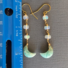 Load image into Gallery viewer, Amazonite Moon and Opal Earrings, OOAK