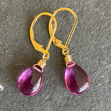 Load image into Gallery viewer, Magenta Quartz Leverback Dangle Earrings