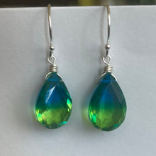 Load image into Gallery viewer, Sparkling Paraiba to Emerald PEAR cut Doublet Dangles, metal and earwire options available, Vibrant
