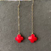 Load image into Gallery viewer, Red Clover Dangle Earrings,  OOAK, earwire options