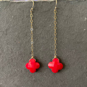 Red Clover Dangle Earrings,  OOAK, earwire options