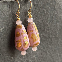 Load image into Gallery viewer, Pink and Gold oh la la Teardrop Murano Glass Dangle Earrings