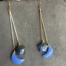 Load image into Gallery viewer, Moon and Star Tassel Earrings, Chalcedony and Labradorite