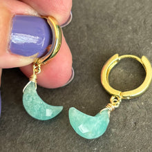 Load image into Gallery viewer, Amazonite Moon Huggie Earrings, OOAK