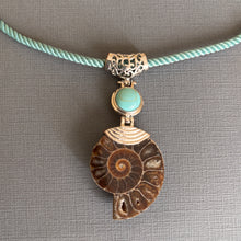 Load image into Gallery viewer, Ammonite Fossil and  Howlite Earrings OOAK