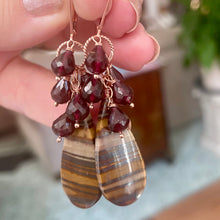 Load image into Gallery viewer, Tiger Jasper and Rhodolite Garnet Earrings, OOAK, Rose Gold