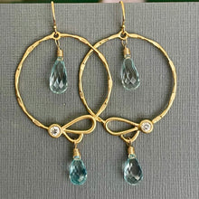 Load image into Gallery viewer, Natural Blue Topaz Butterfly Hoop Earrings, OOAK