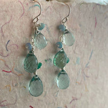 Load image into Gallery viewer, Seafoam and Opal TRIO Teardrop Quartz Dangles, Earwire choices, OOAK