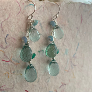 Seafoam and Opal TRIO Teardrop Quartz Dangles, Earwire choices, OOAK