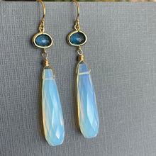Load image into Gallery viewer, Opalite Quartz Bezeled Dangle Earrings