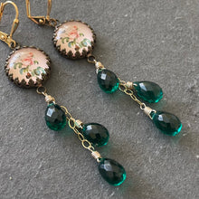 Load image into Gallery viewer, Emerald Green Floral Vintage Look Cascade Earrings