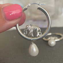 Load image into Gallery viewer, Elephant and pearl hoop earrings