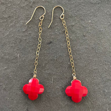 Load image into Gallery viewer, Red Clover Dangle Earrings,  OOAK, earwire options