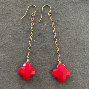 Red Clover Dangle Earrings,  OOAK, earwire options