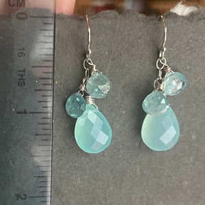 Blue Zircon and Chalcedony Dangle Earrings, OOAK