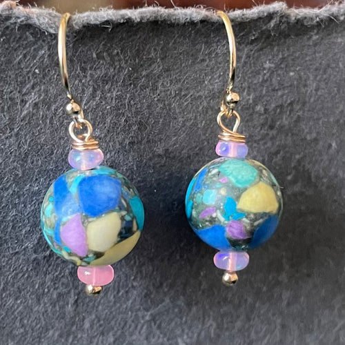 Jasper and Opal Round Earrings, OOAK