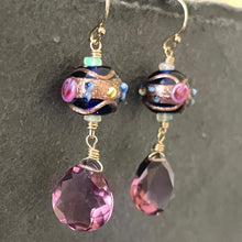 Load image into Gallery viewer, Vintage Wedding Cake Cobalt and Plum Earrings, metal options